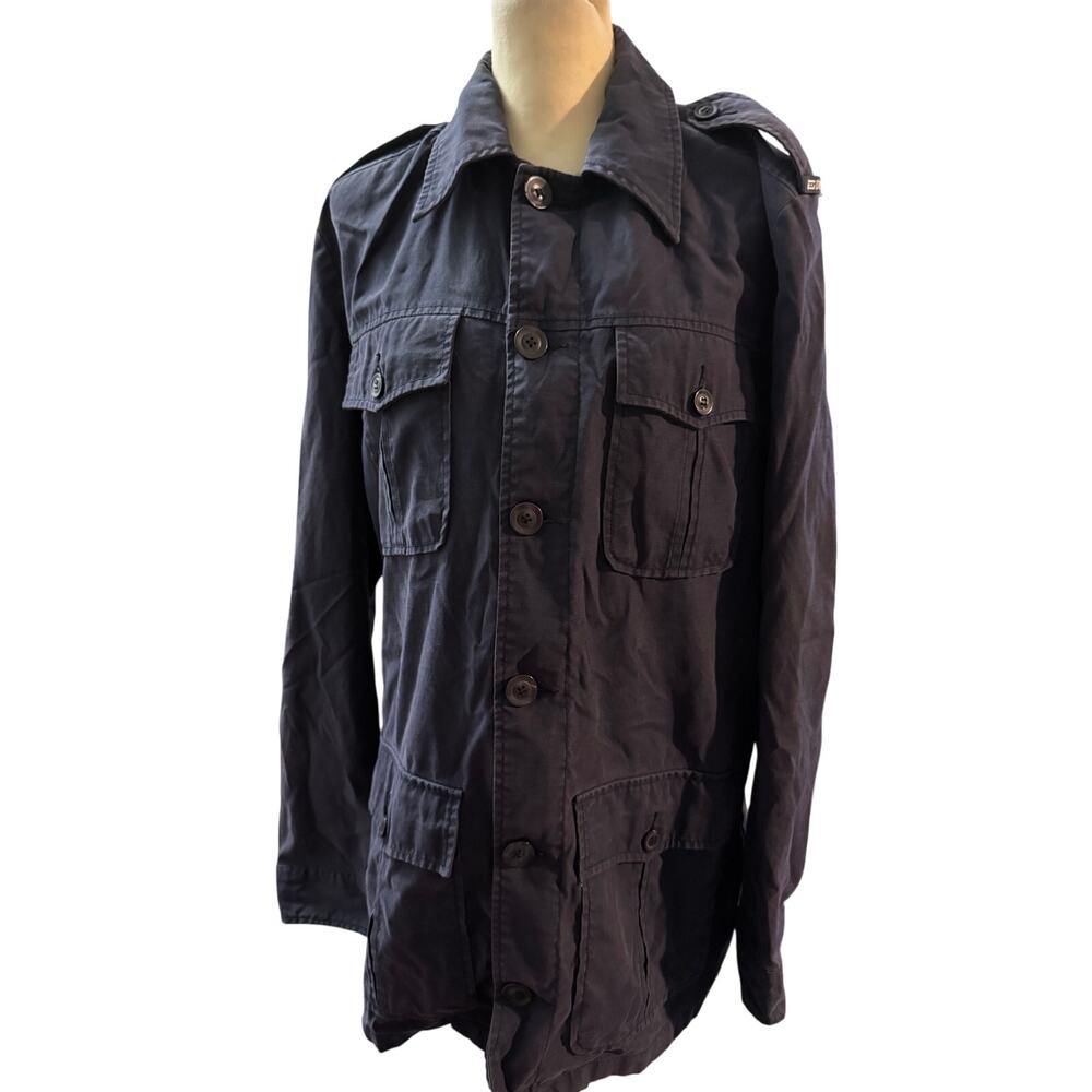 Diesel Vintage Military Field Jacket, Navy Utility Safari Coat Y2K, Large